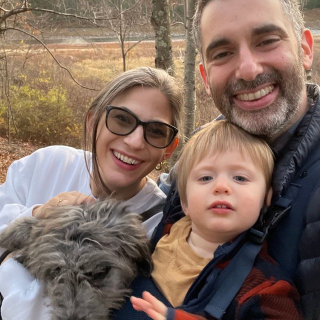 With my wife, son and our puppy