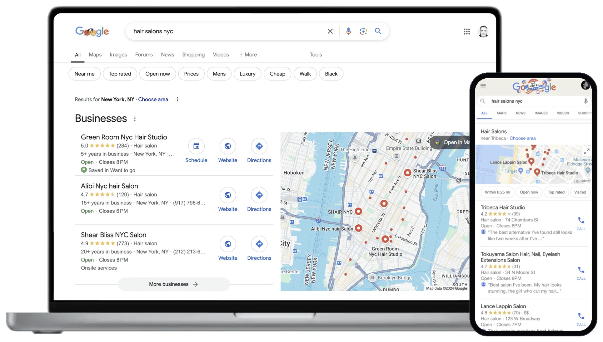 Local Search results before the redesign, on desktop and mobile