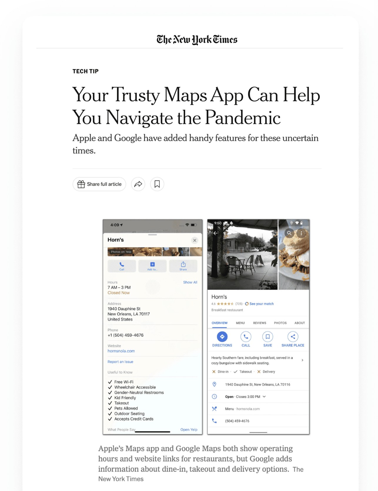The New York Times: Your Trusty Maps App Can Help You Navigate the Pandemic