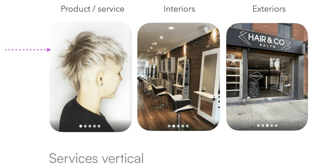 Immersives 1.1: swipeable product, interior and exterior photos in the services vertical